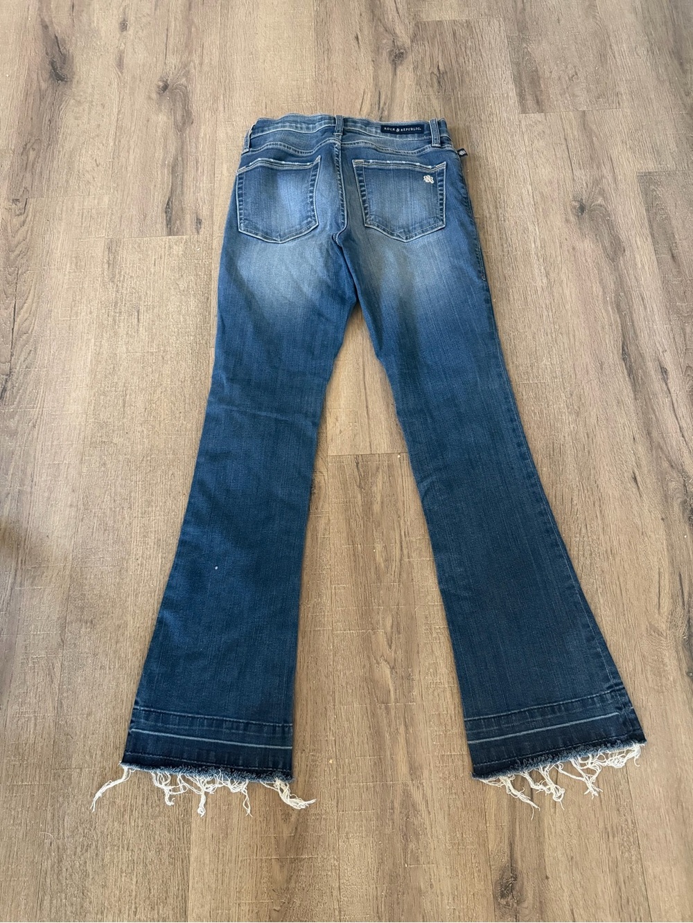 Rock & Republic Dark Blue Frayed Hem Flare Jeans